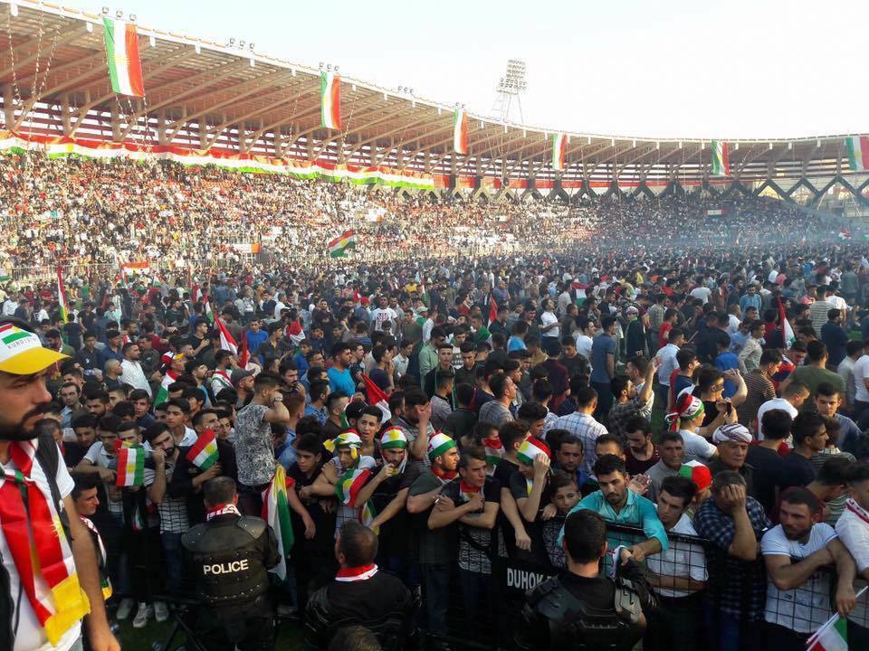 The President of the Kurdistan Region Masoud Barzani addressed thousands of people at the Zakho Stadium, Zakho, Kurdistan Region, Sep. 14, 2017. (Photo: Social Media)